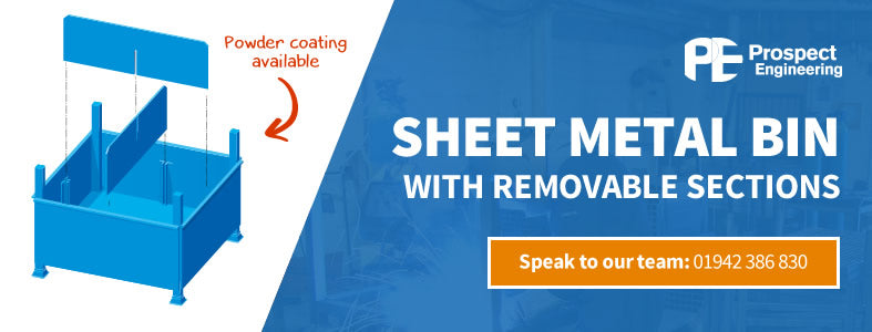 New Sheet Metal Bin with Removable Sections and Castors