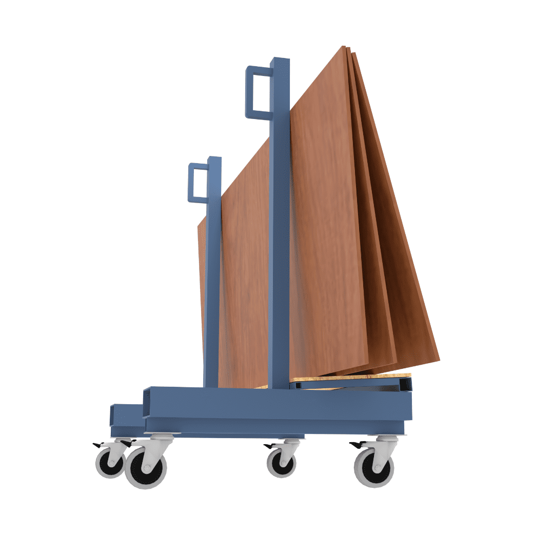 CAD drawing of board handling trolley featuring boards and built to handle loads up to 1000KG
