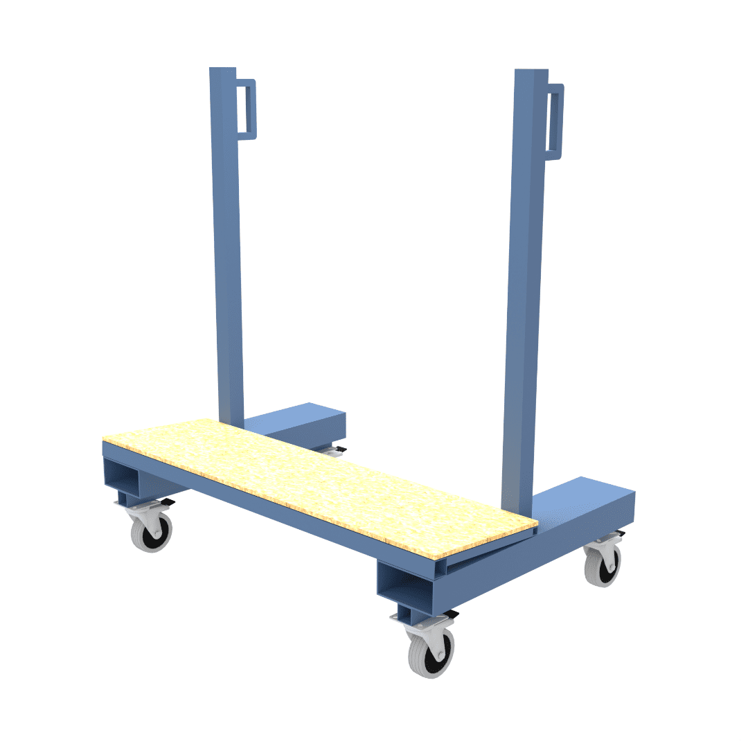 CAD drawing of board handling trolley which is perfect for safely moving wall boards, MDF, ply timber and other sheet materials around workplace and industrial environments
