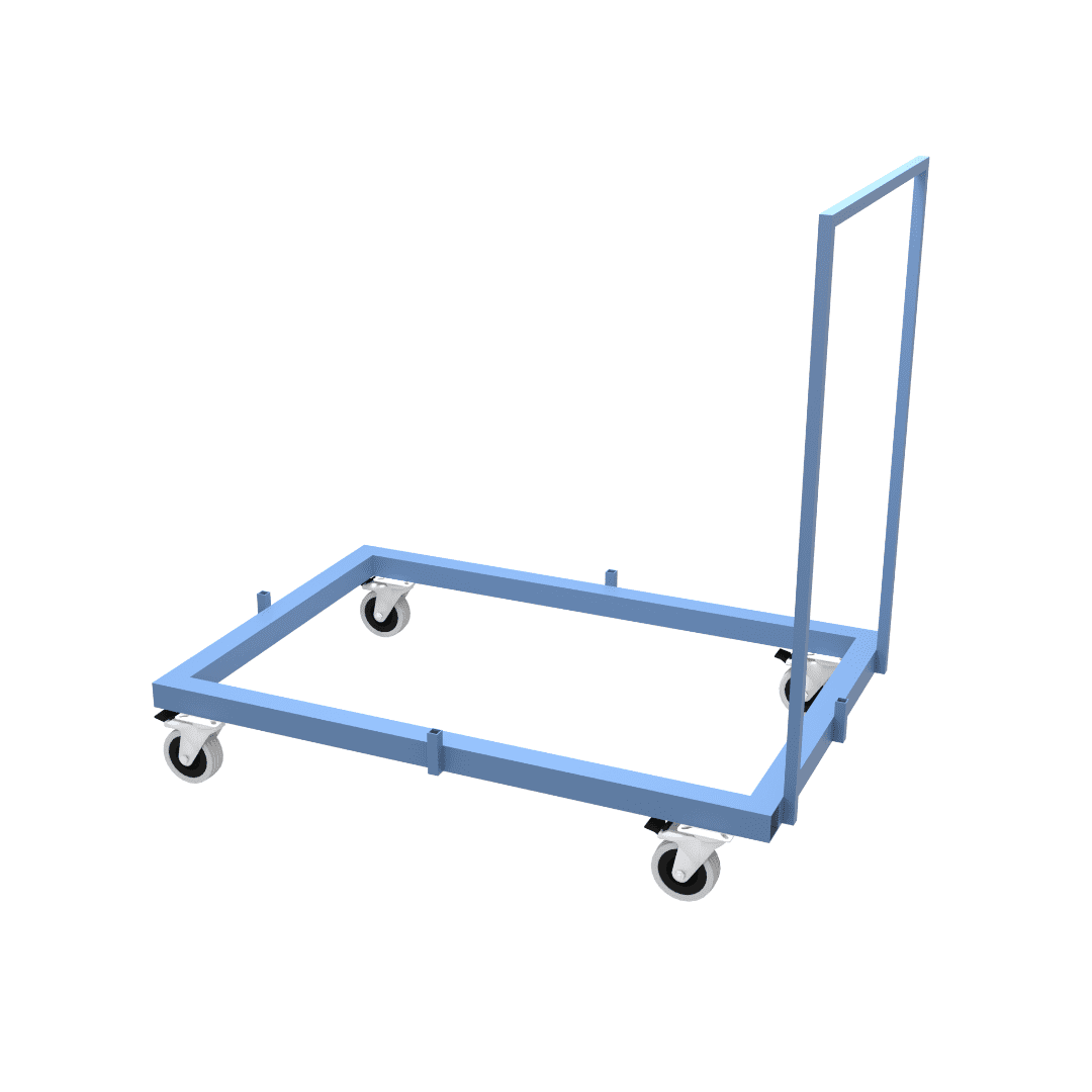 CAD drawing of euro pallet dolly trolley featuring fixed handle, ideal for manufacturing, warehousing or retail environments