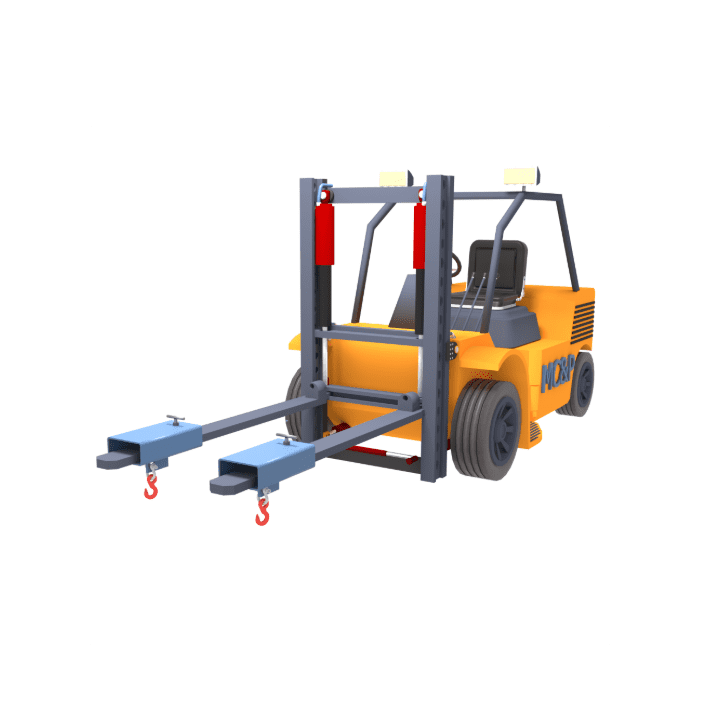 Forklift mounted hooks attached to forklift