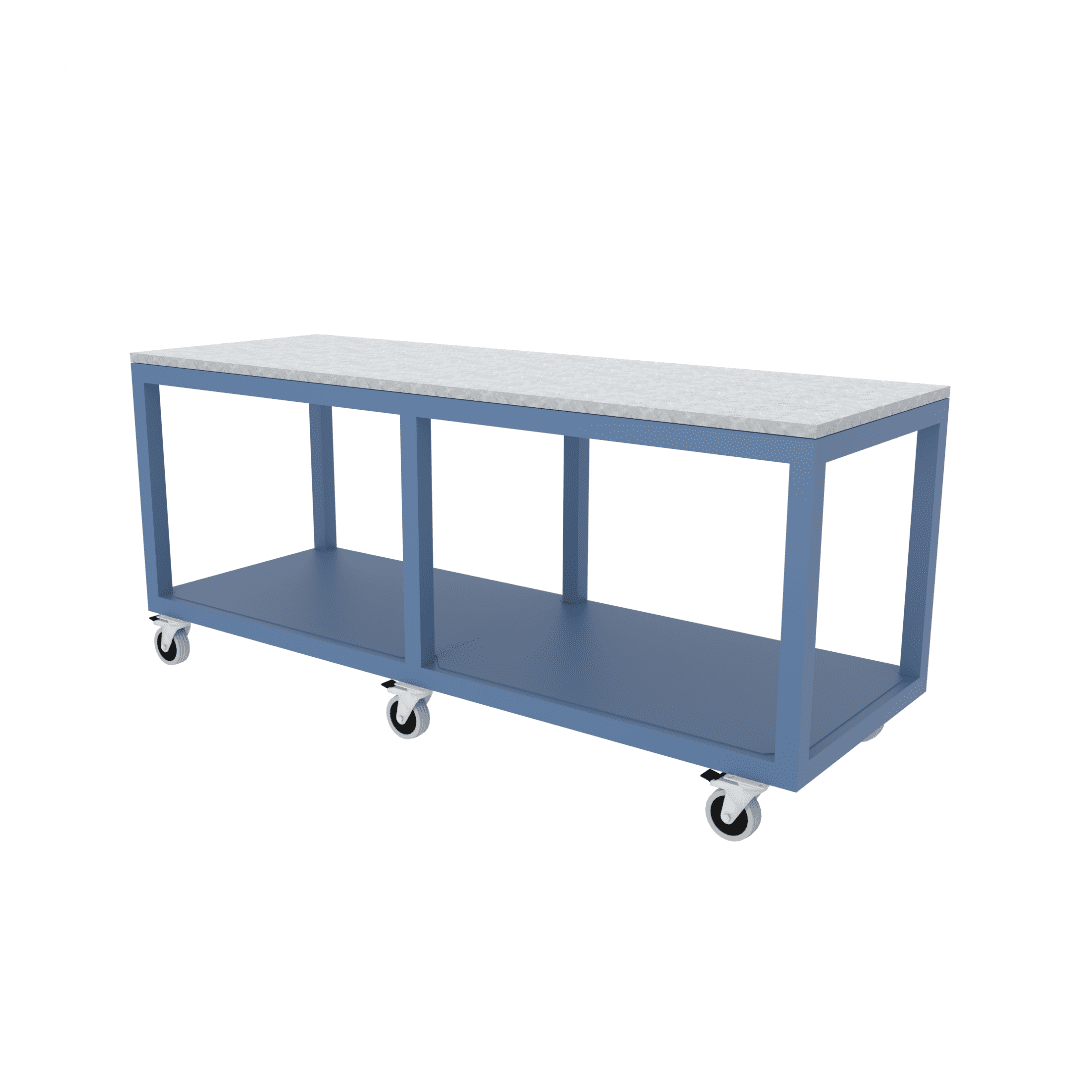 Heavy-duty workbench with castor wheels
