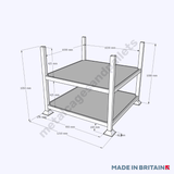 Technical drawing of two tier metal post pallet stillage.