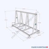 Front view of technical drawing of basic heavy-duty A Frame stillage