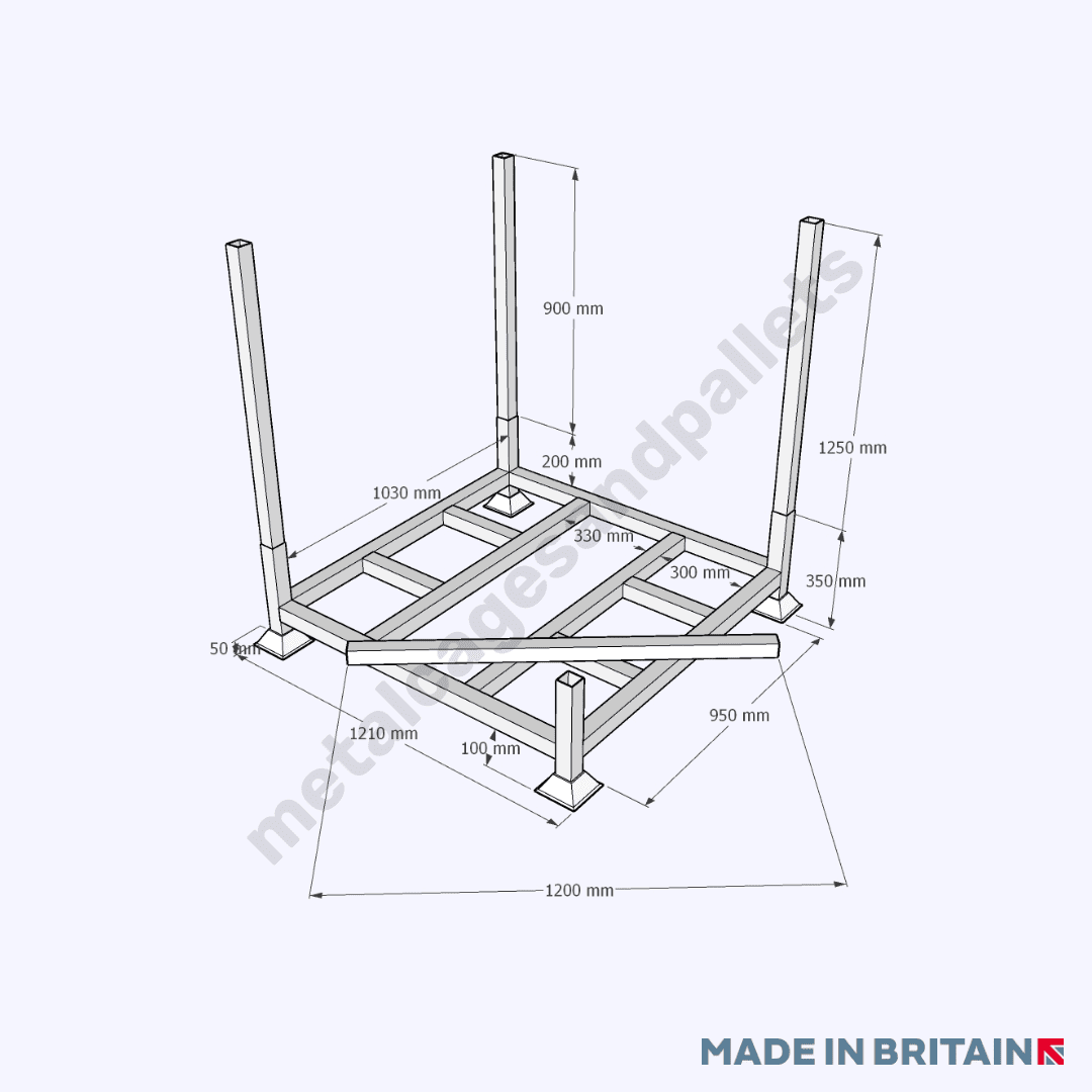 Technical drawing of demountable heavy duty post pallet.