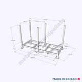 Technical drawing of extended metal post pallet stillage.