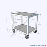 Technical drawing of heavy duty two tier table trolley.