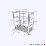 Technical drawing of heavy duty pallet cage with detachable front.