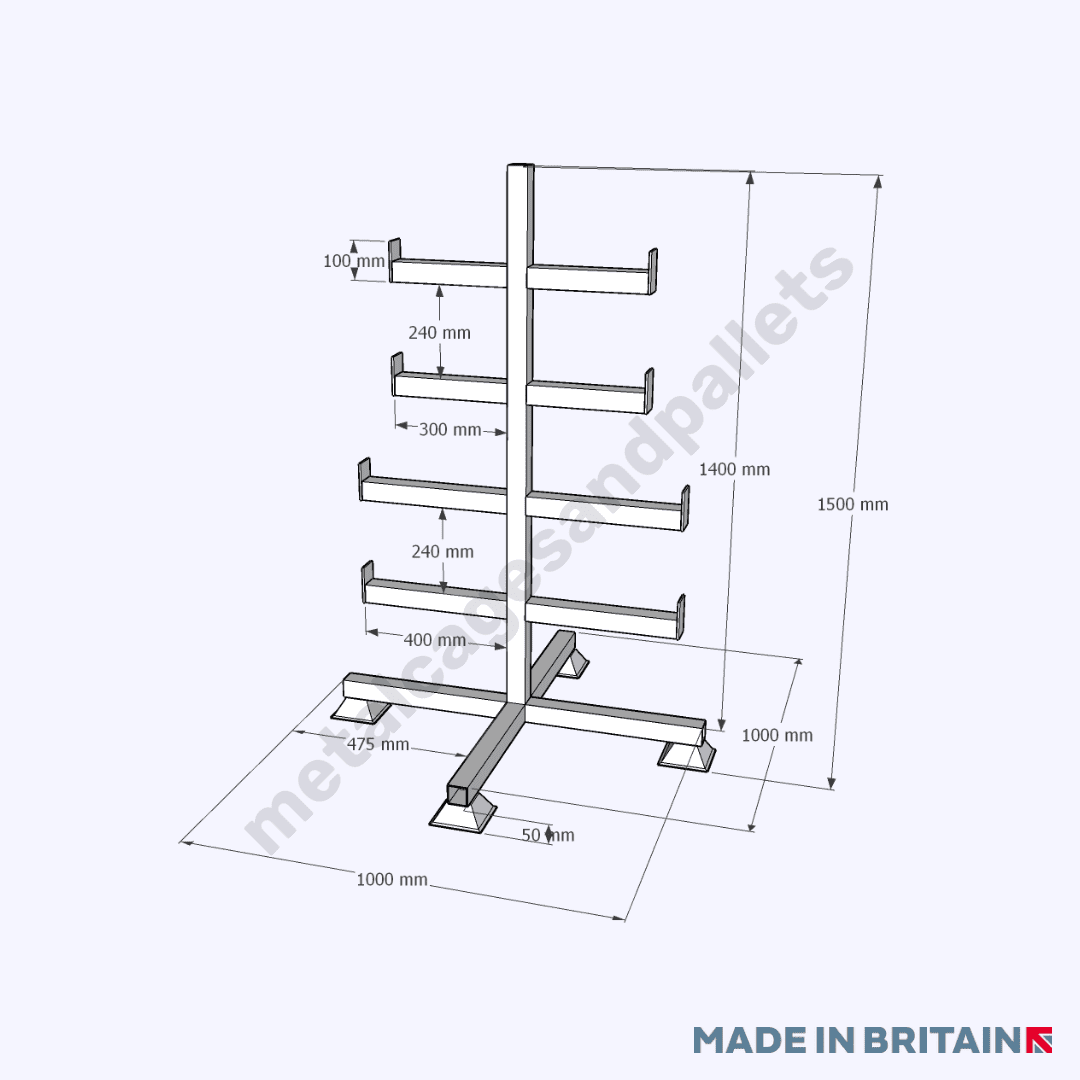 Technical drawing of heavy duty storage rack stillage.