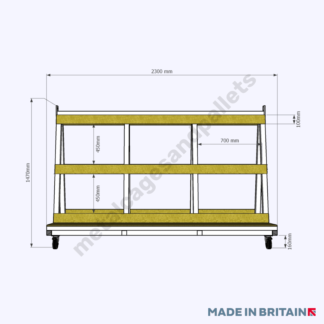 Measurements of A Frame Glass Stillage (Crane Lifting)