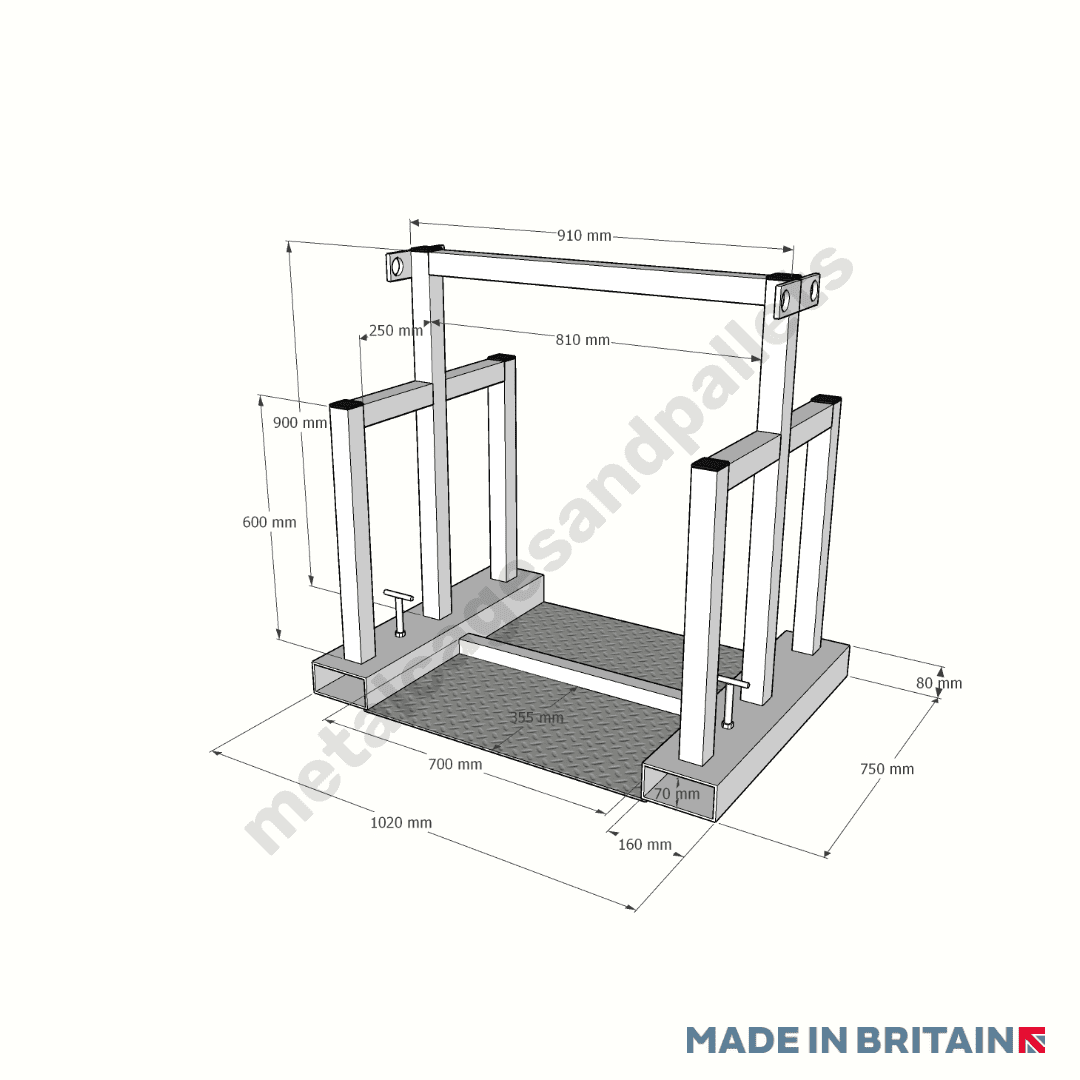 Front view technical drawing of transportable Forklift Gas Bottle Handler