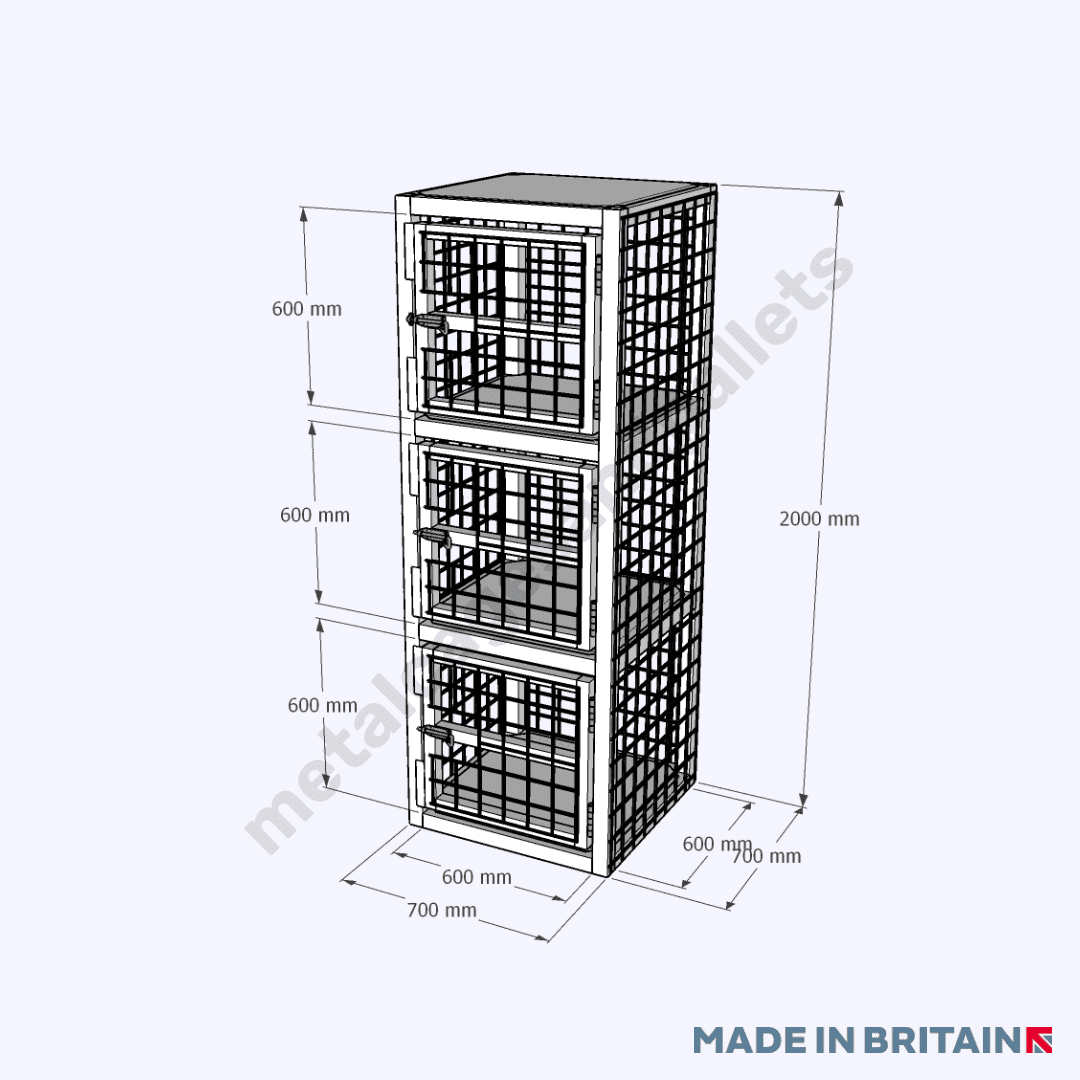Front view of secure, reliable heavy-duty Gas Bottle Cylinder Cage with shelves