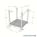 Front view technical drawing of heavy-duty Metal Post Pallet 1 Tonne Bulk Bag Holder with Solid Base for durable lifting