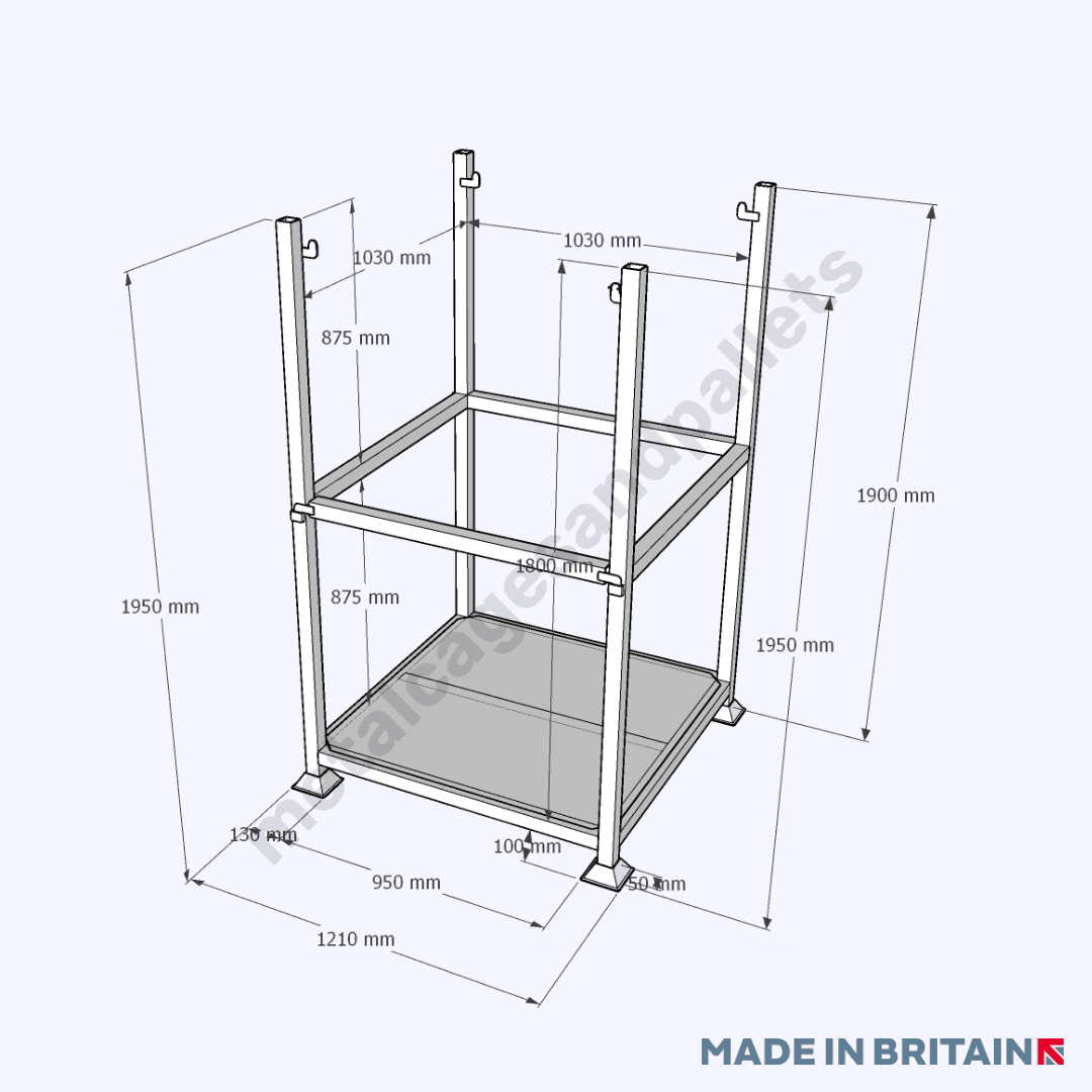 Front view technical drawing of extra tall Bulk Bag Frame