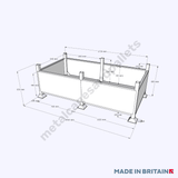 Technical drawing of solid stillage cage double width.