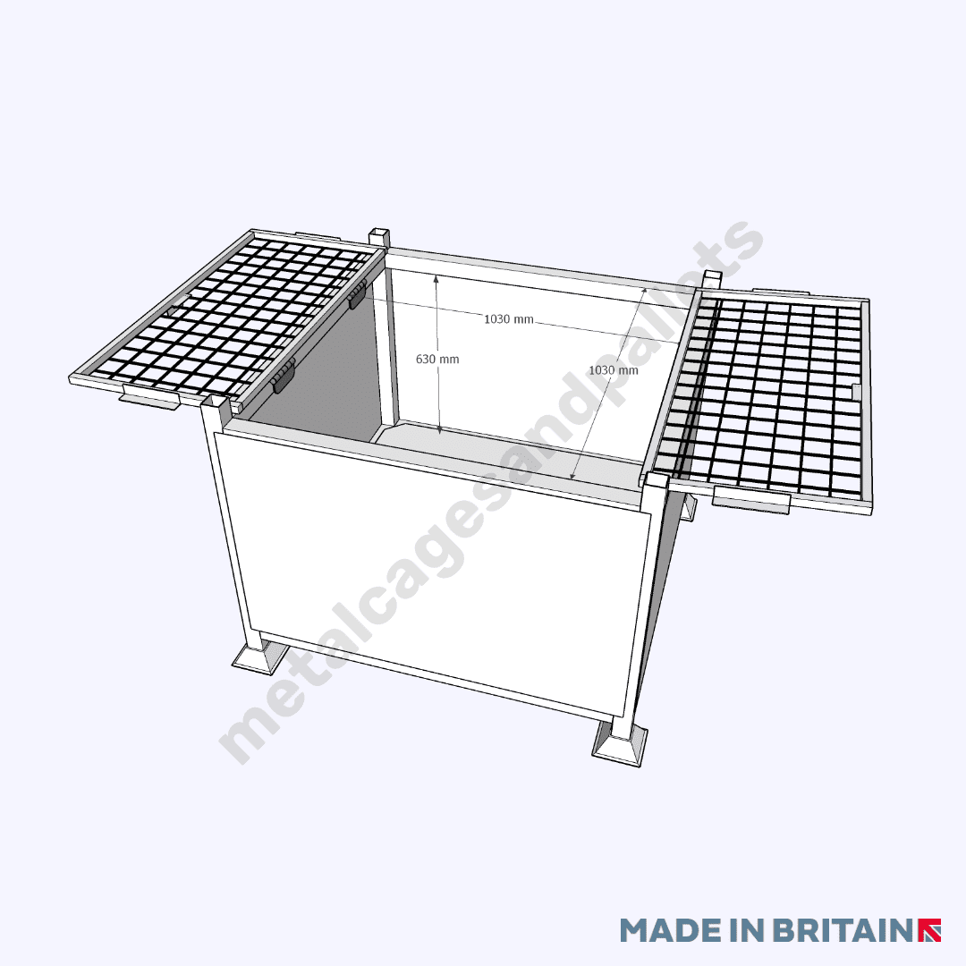 Open view technical drawing of Large Lockable Site Box with doors to store and retrieve products efficiently whilst keeping them in a locked, secure box