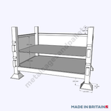 Measurements of open view stillage with solid sides and double drop fronted doors