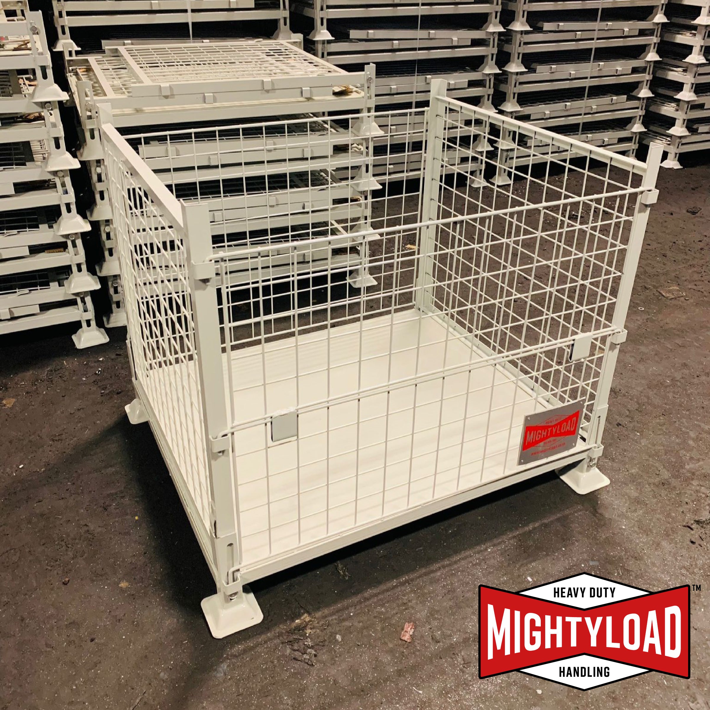 Photo of MightyLoad pallet cage which features a 700kg safe working load, ideal for storing and transporting items