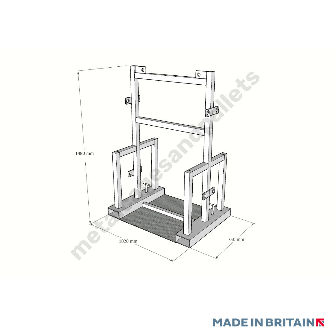 Technical drawing of crane lifting gas bottle handler.
