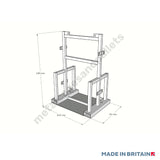 Technical drawing of crane lifting gas bottle handler.