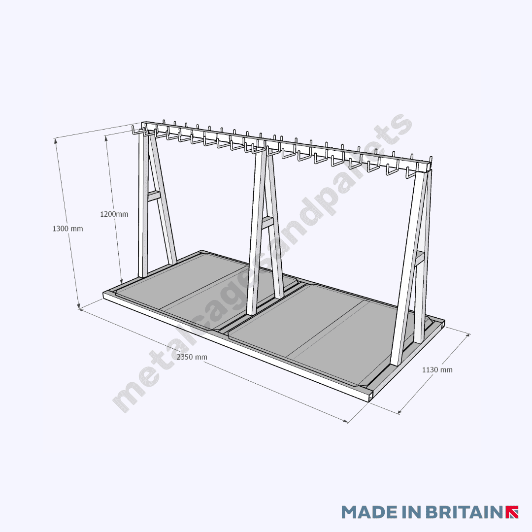 A frame double storage rack measuring 1300h x 2350w x 1130d
