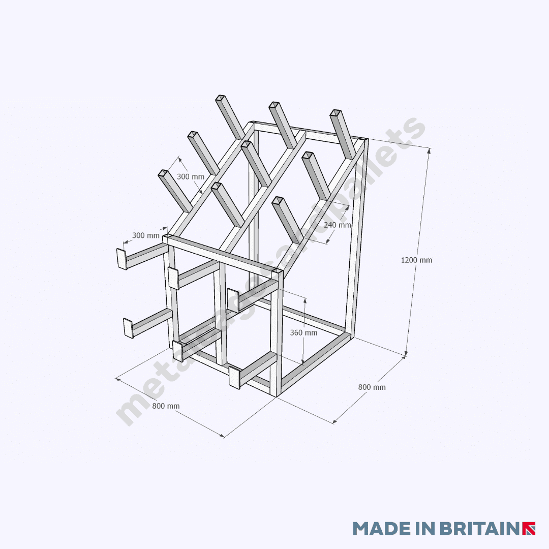 Reel and spool storage trolley measuring 1200h x 800w x 800d