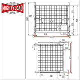 Technical drawing of a MightyLoad collapsible pallet cage stillage.