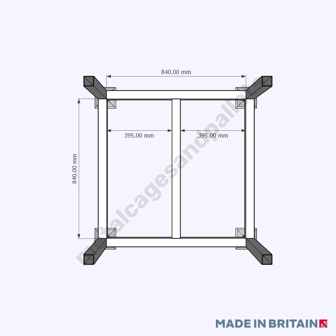Top down view of technical drawing of metal post pallet