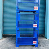 Collapsible pallet cage stackable to 4 units high.