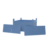 Drawing of our metal stillage featuring solid metal sides and 2 removable partitions