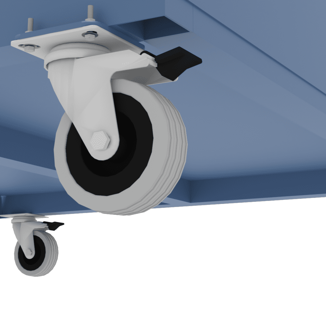 Example of a heavy duty castor wheel fitted to our stillage storage products for additional storage flexibility