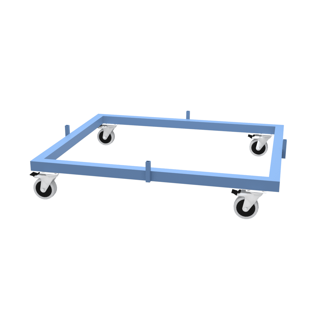 Heavy duty metal trolley designed to fit UK sized wooden pallets