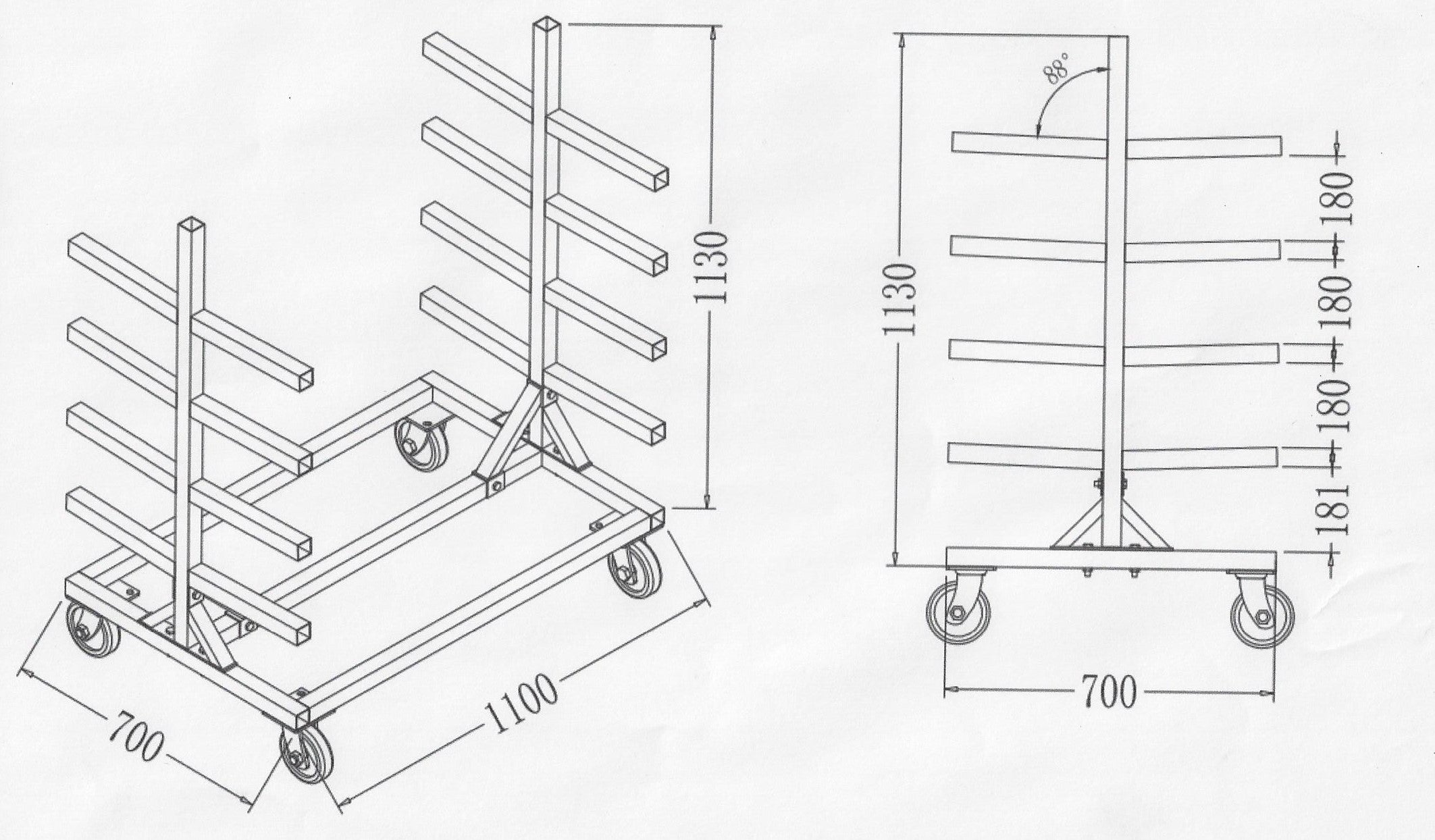 Mobile pipe trolley data specifications