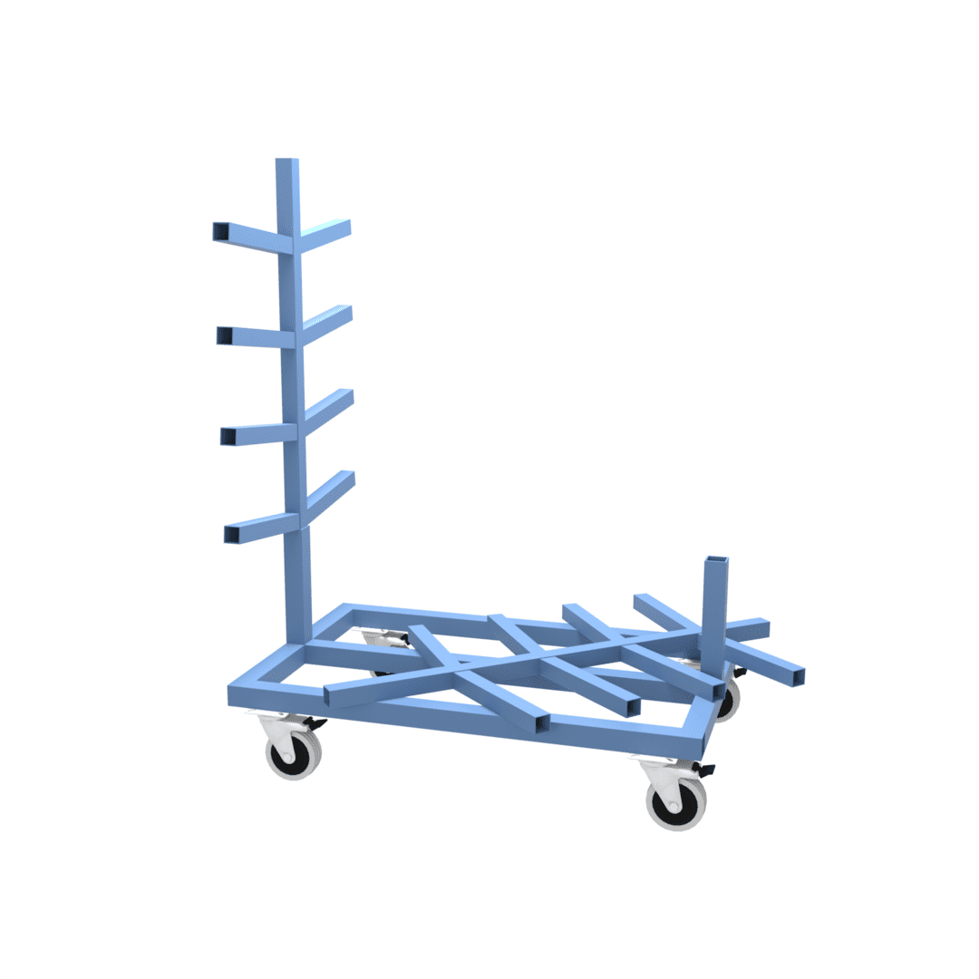 Drawing of our mobile pipe trolley featuring demountable legs and a high weigh load capacity