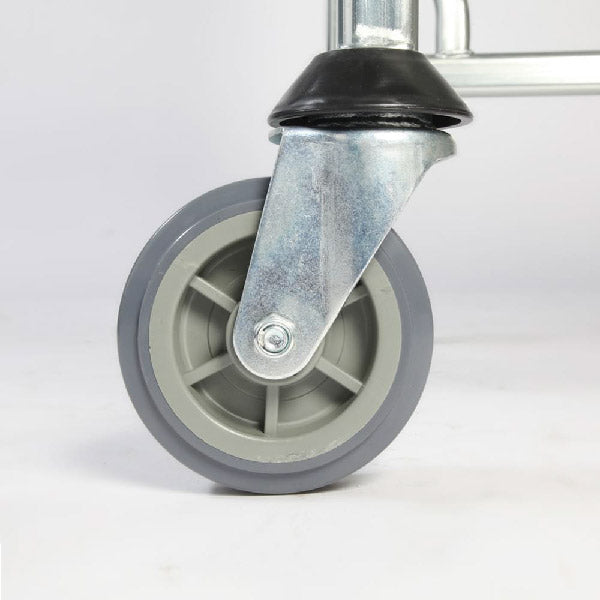 Stock trolley fitted with two fixed and two swivel 150mm polyurethane castors.