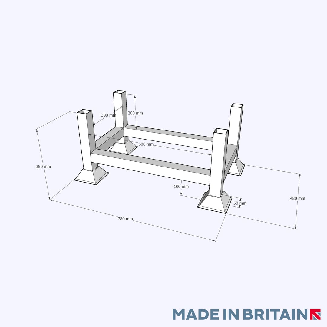 Technical drawing of our small stackable cradle for storing metal bars, pipes and tubing products in a safe and efficient manner