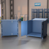 Blue large lockable box for euro pallet storage inside mc&p warehouse.