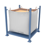 Blue metal bag holder for builders tonne bulk bags.