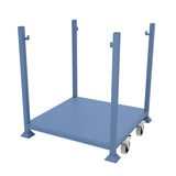 Blue post pallet trolley stillage with castor wheels for builder tonne bags.