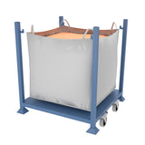 Blue bulk bag trolley stillage with castor wheels for construction tonne bags.