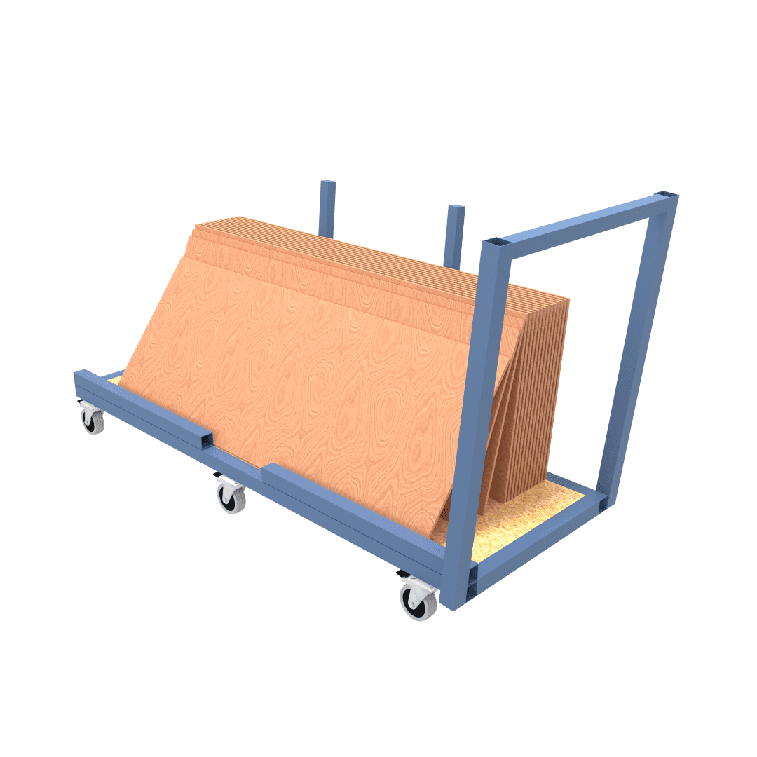 CAD drawing of sheet materials handling trolley with panels boards and sheets safely around your workplace 