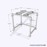 Technical drawing of collapsible bulk bag filling frame with forklift guides.