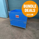 Singular blue MightyLoad stillage storage containers featuring plastic lining with closed front.