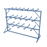 Extra wide blue metal stillage cantilever storage rack.