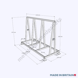 Front view technical drawing of basic heavy-duty A Frame Stillage