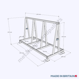 Front view of technical drawing of basic heavy-duty A Frame stillage 