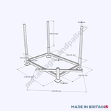 Technical drawing of budget metal post pallet with demountable legs