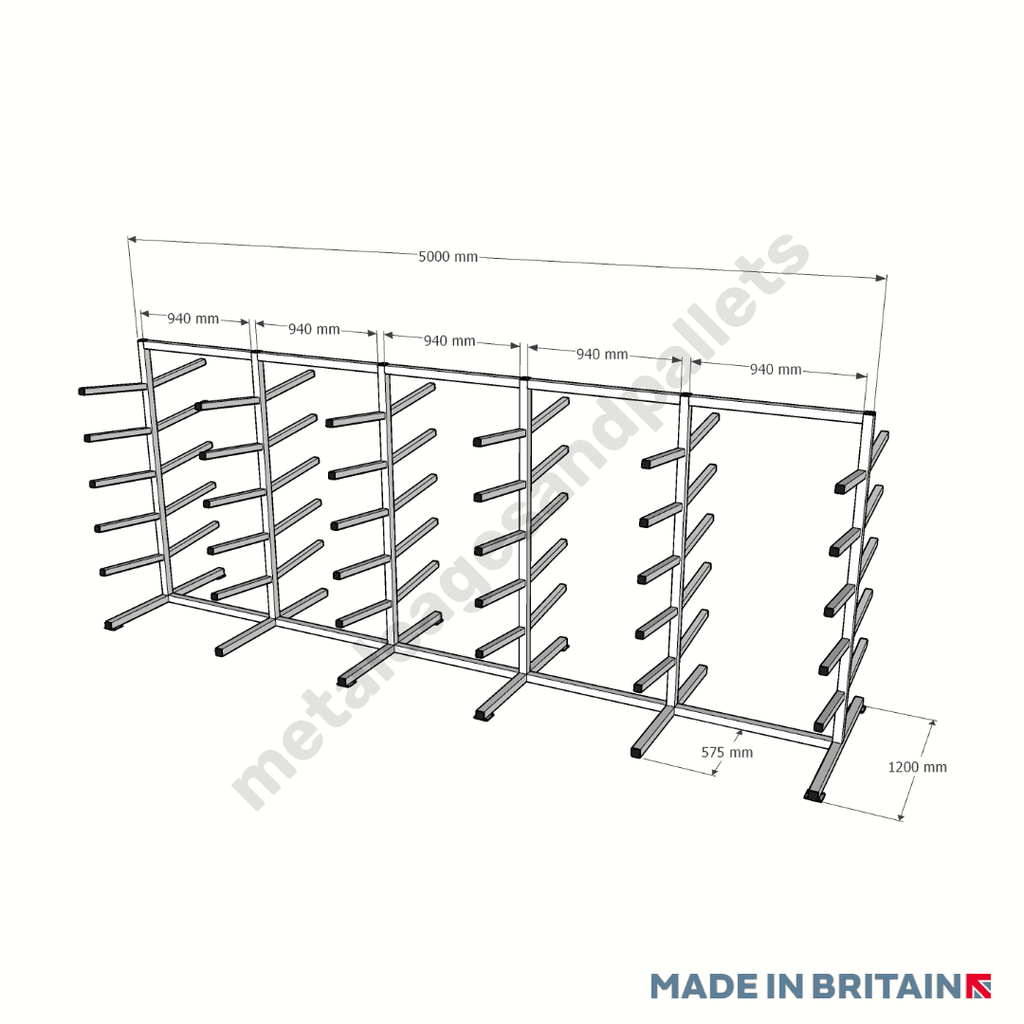 5 Metre Double Sided Pipe Storage Rack - Heavy Duty