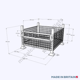 Measurements of metal half drop fronted mesh stillages which are sturdy, hardwearing and versatile for a huge range of industries