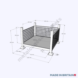 Measurements of metal stillage with mesh sides and open front which is perfect for storing both small and bulky products up to a Safe Working Load of 1000KG